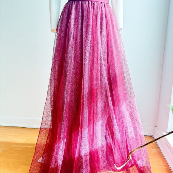 Vera Wang White Burgundy Lace Skirt open Back Maxi Gown 10 - Picture 7 of 10